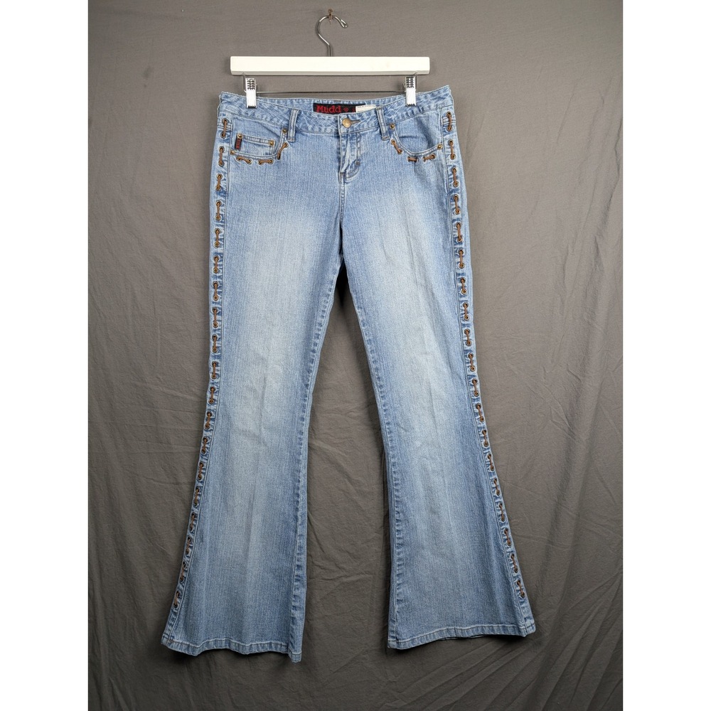 Mudd Flare Jeans Womens 9‎ Light Wash Blue Denim Lace Up Grommet Y2K